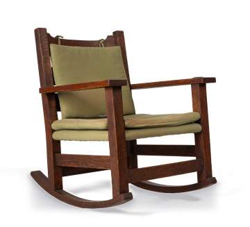 Gustav Stickley, An Oak Slat-Back Rocking Chair, Model No. 2615