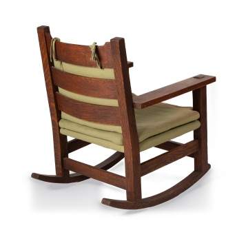 Gustav Stickley, An Oak Slat-Back Rocking Chair, Model No. 2615