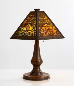 Contemporary Steve Helberg Hammered Copper & Peacock Cutout Lamp