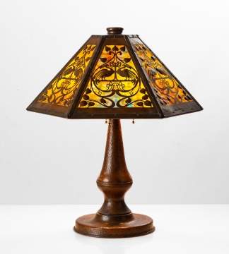 Contemporary Steve Helberg Hammered Copper & Peacock Cutout Lamp
