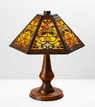 Contemporary Steve Helberg Hammered Copper & Peacock Cutout Lamp