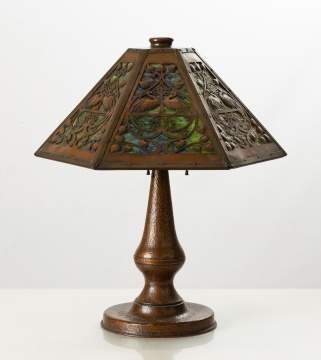 Contemporary Steve Helberg Hammered Copper & Peacock Cutout Lamp