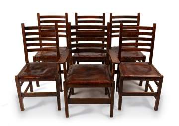 L. & J.G. Stickley, A Set of Six Ladder-Back Dining Chairs, Models No. 300 and No. 301