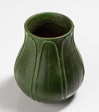 Eva Russell for Grueby Pottery Tooled-Leaf Matte Green Vase