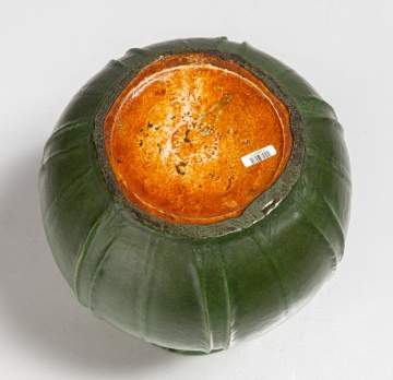 Eva Russell for Grueby Pottery Tooled-Leaf Matte Green Vase