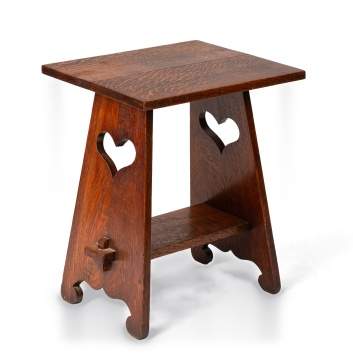 Attributed to L. & J.G. Stickley, An Oak Tabouret with Heart Cut-Outs