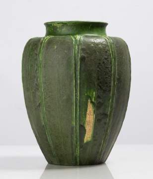Grueby Pottery Tooled-Leaf and Bud Vase