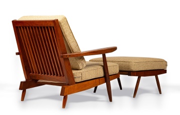 George Nakashima (American, 1905-1990) Cushion Arm Chair and Ottoman
