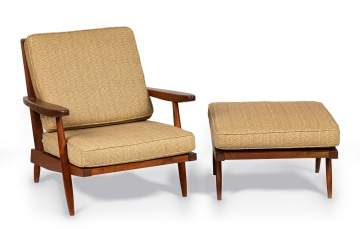 George Nakashima (American, 1905-1990) Cushion Arm Chair and Ottoman