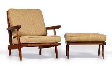 George Nakashima (American, 1905-1990) Cushion Arm Chair and Ottoman