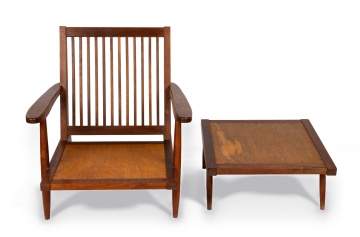 George Nakashima (American, 1905-1990) Cushion Arm Chair and Ottoman