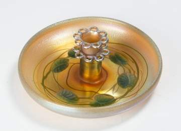 Tiffany Studios Decorated & Engraved Favrile Glass Leaf & Vine "Flower Frog" Centerpiece