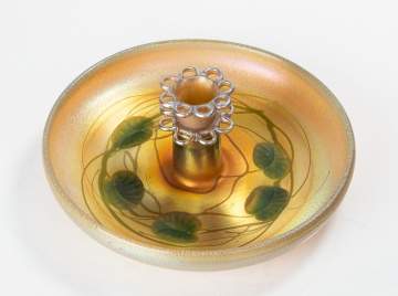 Tiffany Studios Decorated & Engraved Favrile Glass Leaf & Vine "Flower Frog" Centerpiece