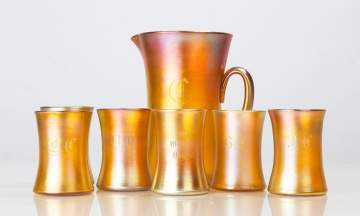 Tiffany Studios Favrile Pitcher & Glasses