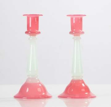 Steuben Rosaline Jade Candlesticks
