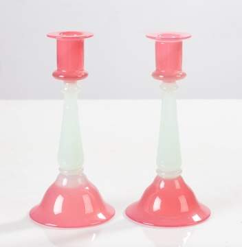 Steuben Rosaline Jade Candlesticks