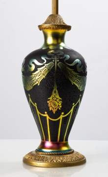 Steuben Gold Aurene Over Black "Adams" Lamp