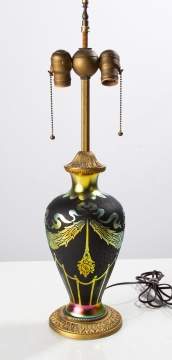 Steuben Gold Aurene Over Black "Adams" Lamp