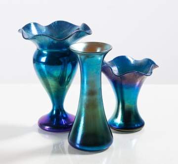 Steuben Blue Aurene Vases