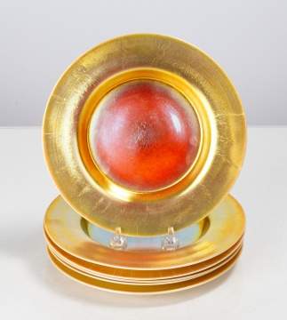 Six Steuben Gold Aurene & Calcite Plates