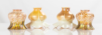Pair of Quezal & Pulled Feather Art Glass Shades