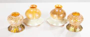 Pair of Quezal & Pulled Feather Art Glass Shades