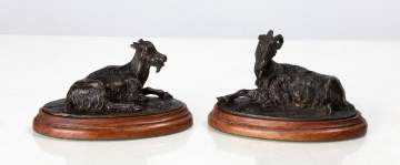 19th Century Bronze Sculptures of Reclining Goats