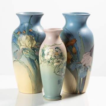 Weller Pottery, Hudson Vases with Irises & Dogwood Flowers