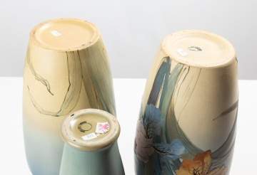 Weller Pottery, Hudson Vases with Irises & Dogwood Flowers