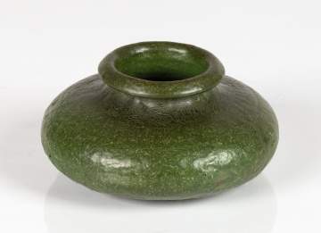 A Grueby Matte Green Glazed Earthenware Squat Vase