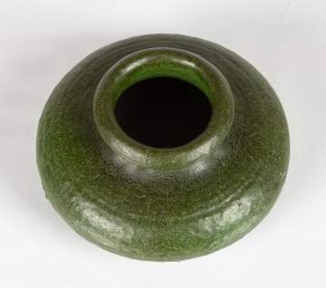 A Grueby Matte Green Glazed Earthenware Squat Vase