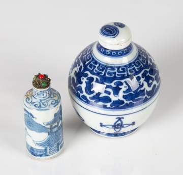 Two Chinese Blue & White Porcelain Snuff Bottles