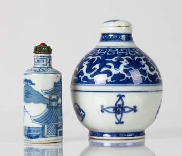 Two Chinese Blue & White Porcelain Snuff Bottles