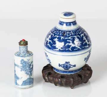 Two Chinese Blue & White Porcelain Snuff Bottles