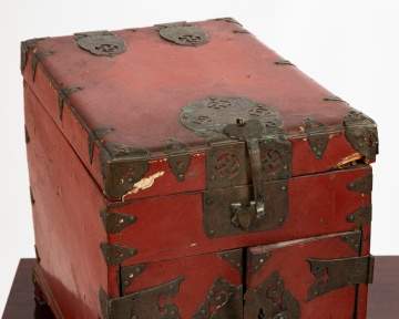 Asian Rosewood & Lacquer Cabinet, Dolls, & Hat