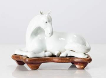 Chinese Porcelain Blanc de Chine Model of a Recumbent Horse