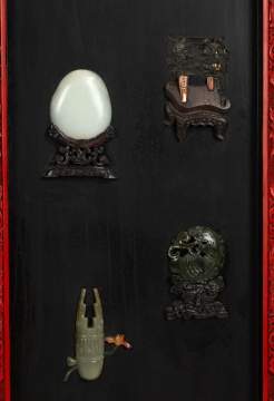 Pair of Chinese Hardstone-Inlaid Hanging Panels, "Hundred Antiques" (Bogu)