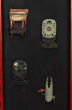 Pair of Chinese Hardstone-Inlaid Hanging Panels, "Hundred Antiques" (Bogu)