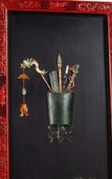 Pair of Chinese Hardstone-Inlaid Hanging Panels, "Hundred Antiques" (Bogu)
