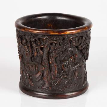Chinese Carved Hardwood Brush Pot (Bitong)
