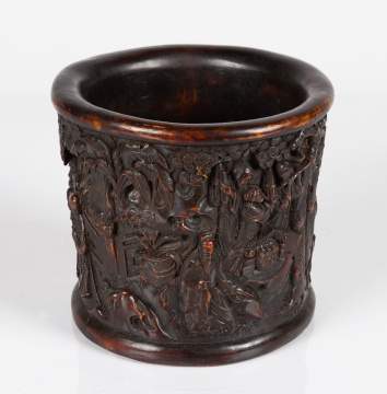 Chinese Carved Hardwood Brush Pot (Bitong)