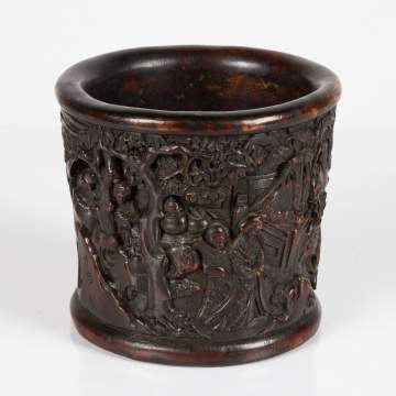 Chinese Carved Hardwood Brush Pot (Bitong)
