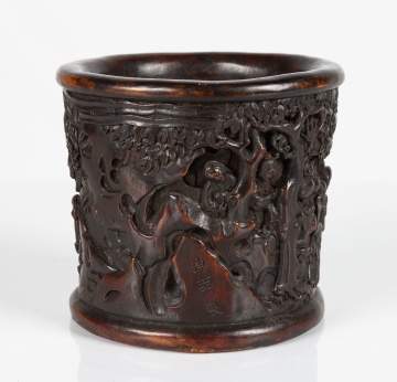 Chinese Carved Hardwood Brush Pot (Bitong)