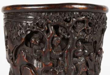 Chinese Carved Hardwood Brush Pot (Bitong)