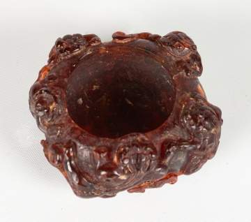 Chinese Carved Amber Brush Pot with Beasts
