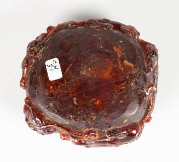 Chinese Carved Amber Brush Pot with Beasts