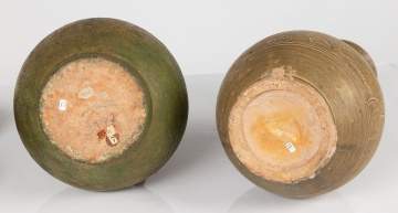 Two Chinese Glazed Pottery Vases on Stands