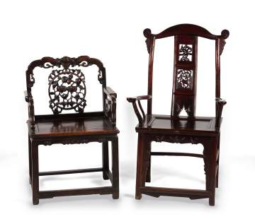 Two Chinese Hardwood Armchairs