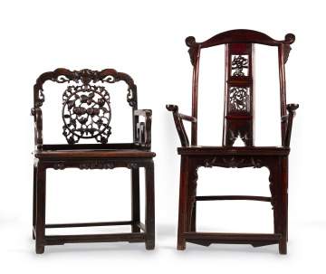Two Chinese Hardwood Armchairs