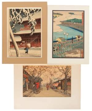 Three Japanese Woodblock Prints, Winter Landscape